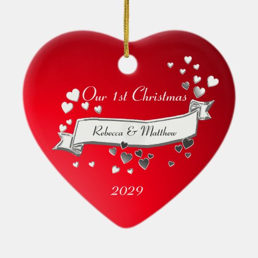 Rote Herzen und Multifunktionsleisten-Foto Keramik Ornament (Hinten)