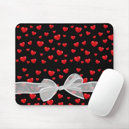 rote Herzen und schwarzer Bogen Mousepad (Mit Mouse)