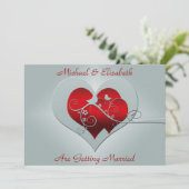 Rote Herzen und Vögel auf Silver Wedding Einladung (Stehend Vorderseite)
