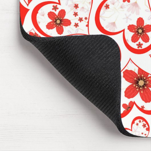 Rote Herzen und weiße Blume Mousepad (Ecke)