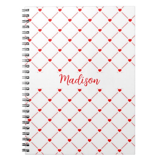 Rote Herzen und Zeilen Notebook Notizblock (Vorderseite)