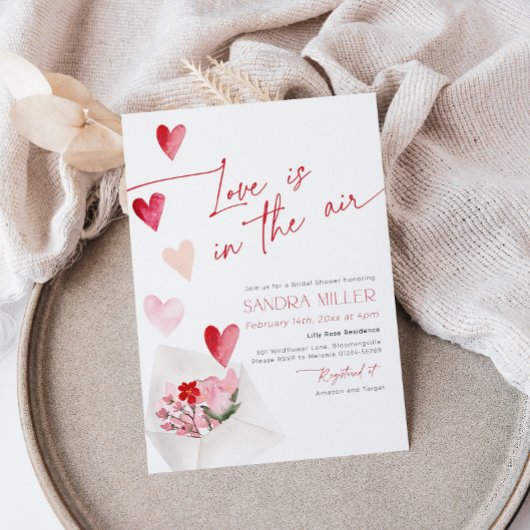 Rote Herzen Valentine Brautparty Liebe in der Luft Einladung