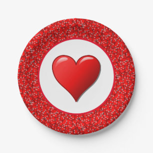 Rote Herzen Valentinstag Feiertag Papier Teller