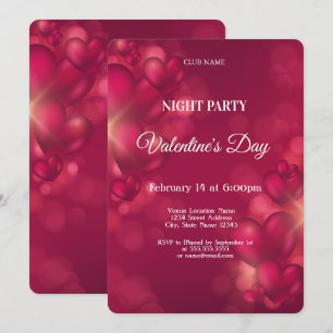 Rote Herzen Valentinstag Nachtparty  Einladung