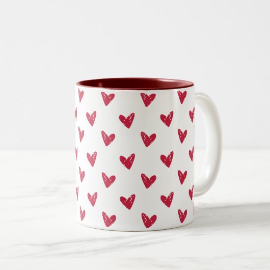 Rote Herzen, Valentinstag Zweifarbige Tasse (VorderseiteRechts)