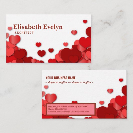 Rote Herzen Visitenkarte (Vorne/Hinten)