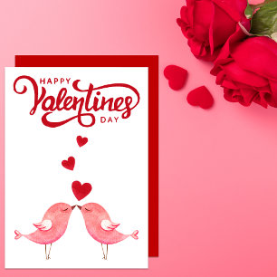 Rote Herzen Vögel Romantischer Glückstag Valentins Feiertagskarte