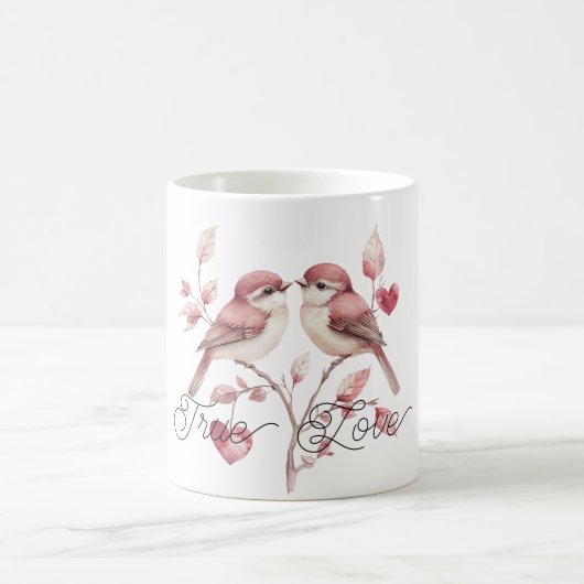 Rote Herzen Wahre Liebe Vögel Kaffeetasse (Mittel)