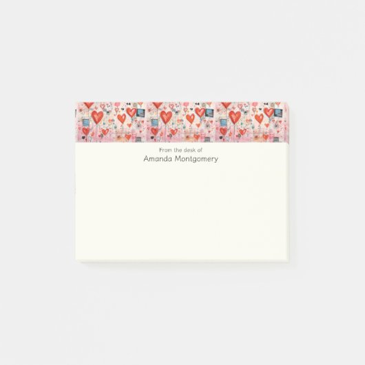 Rote Herzen Whimsical-Liebesmuster Post-it Klebezettel (Vorderseite)