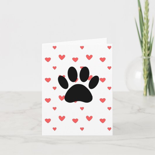 Rote Herzen Zeichnend mit Dog Paw Print Background Karte (Vorderseite)
