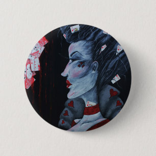 Rote Herzenskönigin Alice Wunderland Fantasy-Kunst Button