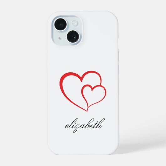 rote Herzform mit personalisiertem Hintergrund iPhone 15 Hülle (Rückseite)