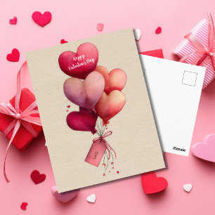 Rote herzförmige Ballons Valentinstagskarte  Postkarte