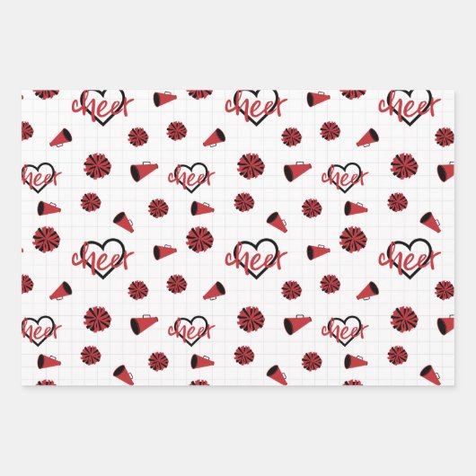 Rote Herzklopfe, Pom Poms, Megaphone Muster Geschenkpapier Set (Vorderseite 3)