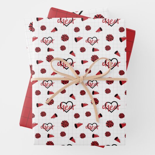 Rote Herzklopfe, Pom Poms, Megaphone Muster Geschenkpapier Set (Beispiel)