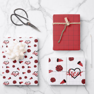 Rote Herzklopfe, Pom Poms, Megaphonmuster Geschenkpapier Set