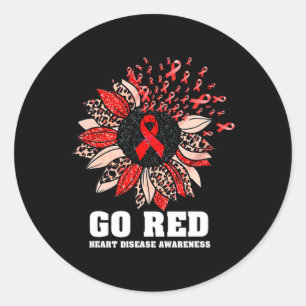 Rote Herzkrankheiten Aufklärung Monat Ribbon Sonne Runder Aufkleber