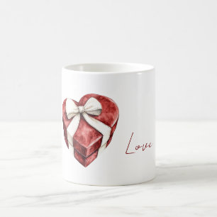 Rote Herzschachtel mit weißem Schleifenband Kaffeetasse