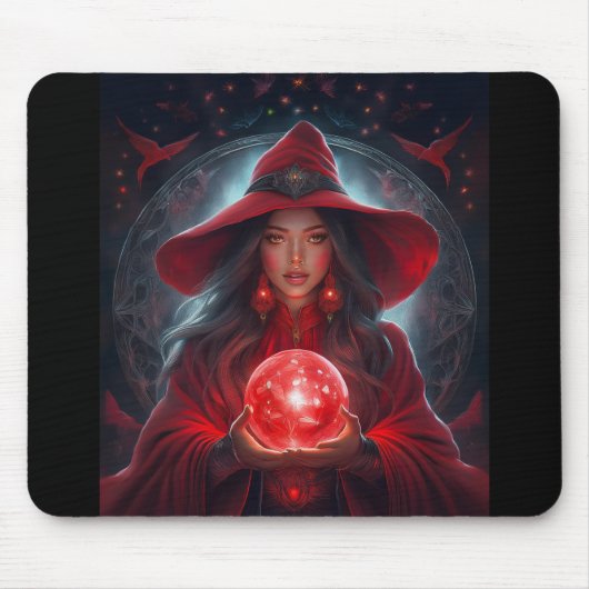 Rote Hexe mit Kristallkugel und atemberaubendem Hi Mousepad (Vorne)
