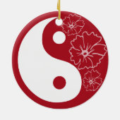 Rote Hibiskus-Blume Yin Yang Keramik Ornament (Hinten)