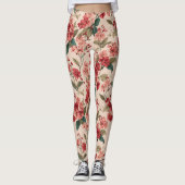 Rote Hibiskus-Blumen auf Rosa Leggings (Vorderseite)