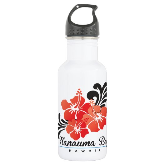 Rote Hibiskus-Blumen Hawaiis Edelstahlflasche (Vorderseite)