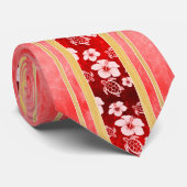 Rote Hibiskus Honu Streifen Krawatte (Gerollt)