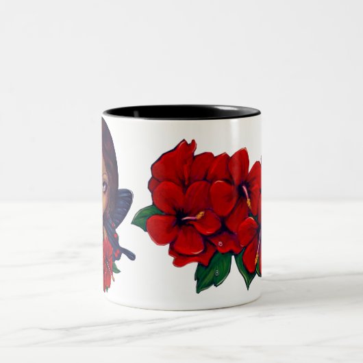 Rote Hibiskus Tiki Fee Zweifarbige Tasse (Mittel)
