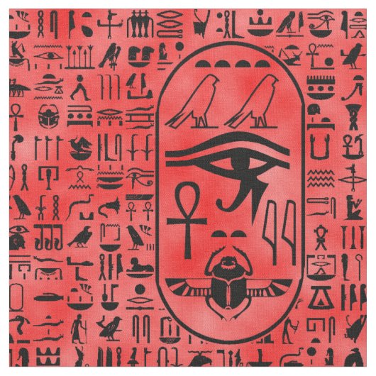 Rote Hieroglyphen Stoff (Nahaufnahme)