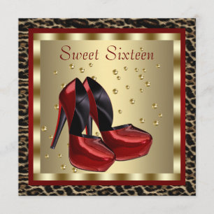 Rote High Heel Schuhe Leoparden Sweet Sixteen Gebu Einladung