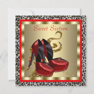 Rote High Heel Schuhe Leoparden Sweet Sixteen Gebu Einladung