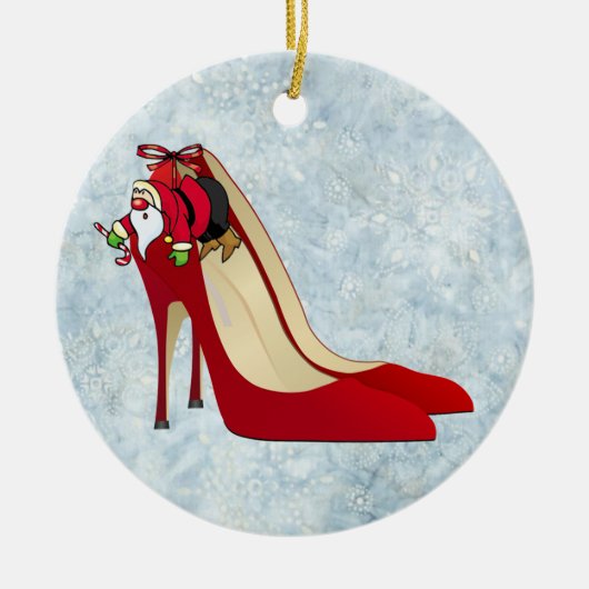 Rote High Heel Schuhe / Santa Elf Keramik Ornament (Vorne)