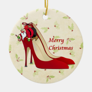 Rote High Heel Schuhe / Santa Elf Keramikornament