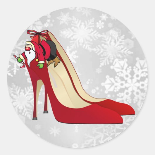 Rote High Heel Schuhe / Santa Elf Runder Aufkleber (Vorderseite)