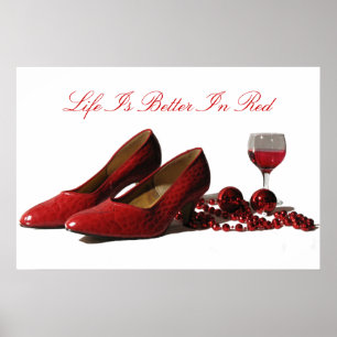 Rote High Heel Schuhe und Roter Wein Poster
