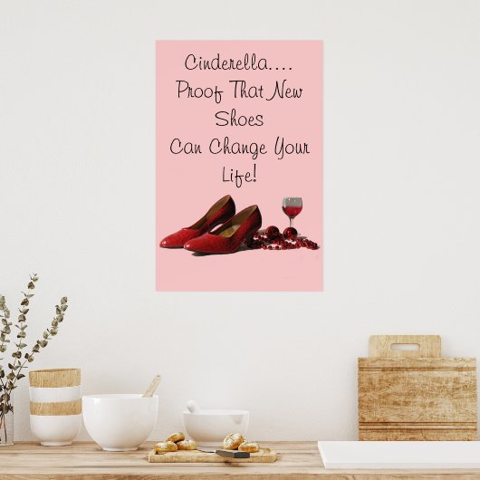 Rote High Heel Schuhe und Roter Wein Poster (Küche)