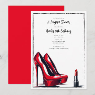 Rote High Heels & Lippenstift Wäsche Dusche Geburt Einladung
