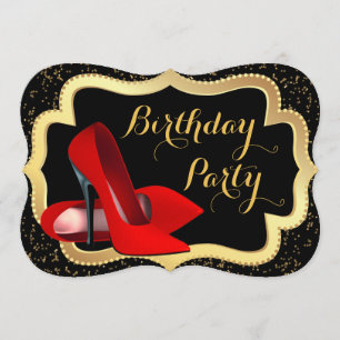 Rote High Heels Schwarze und goldene Geburtstagsfe Einladung