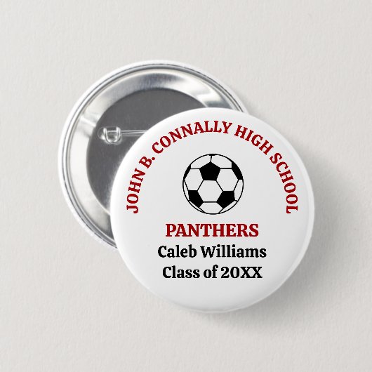 Rote High School Fußballmannschaft Personalisiert Button (Vorne & Hinten)