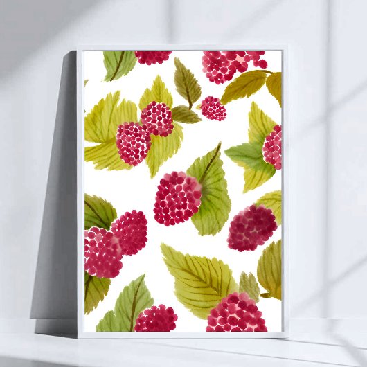 Rote Himbeeren Aquarell Früchte Gemalt Poster