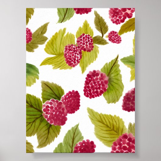 Rote Himbeeren Aquarellfrucht gestrichen Poster (Vorne)