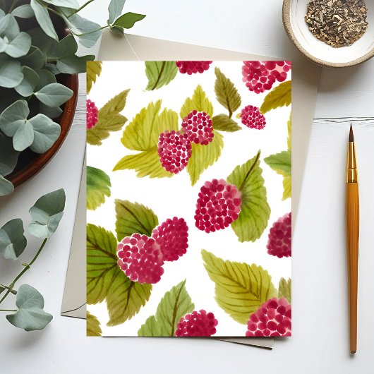 Rote Himbeeren Aquarellfrucht gestrichen Postkarte