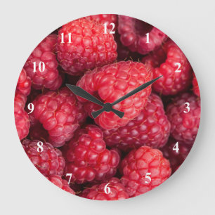 Rote Himbeeren, frisch Große Wanduhr