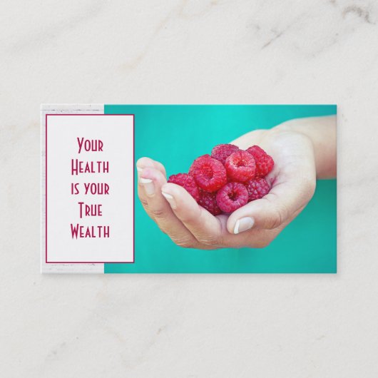 Rote Himbeeren in der Hand Visitenkarte (Vorderseite)