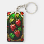 Rote Himbeeren und grüne Blätter Schlüsselanhänger (Rückseite)