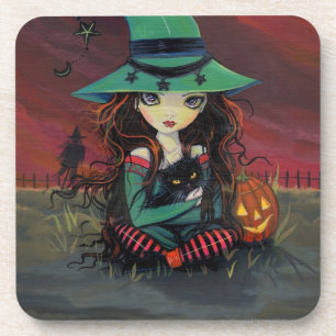 Rote Himmel des Oktober Halloween Hexen Kunst Untersetzer