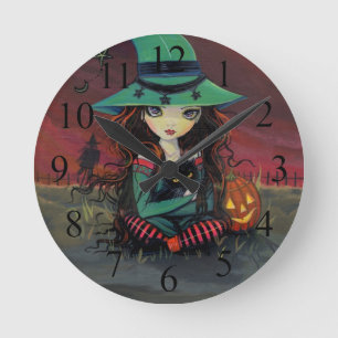 Rote Himmel von Oktober-Hexe-Halloween-Uhr Runde Wanduhr