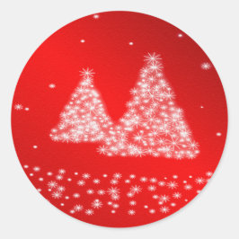Rote Hintergrundaufkleber für Schnee und Weihnacht Runder Aufkleber
