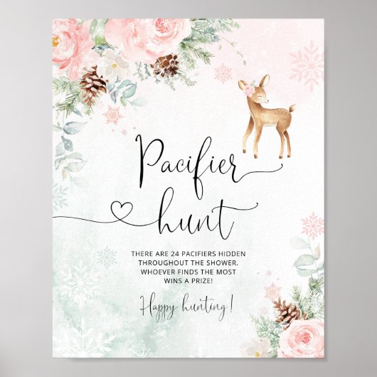 Rote Hirsche Schneeflocken Schnuller Jagd Poster (Vorne)