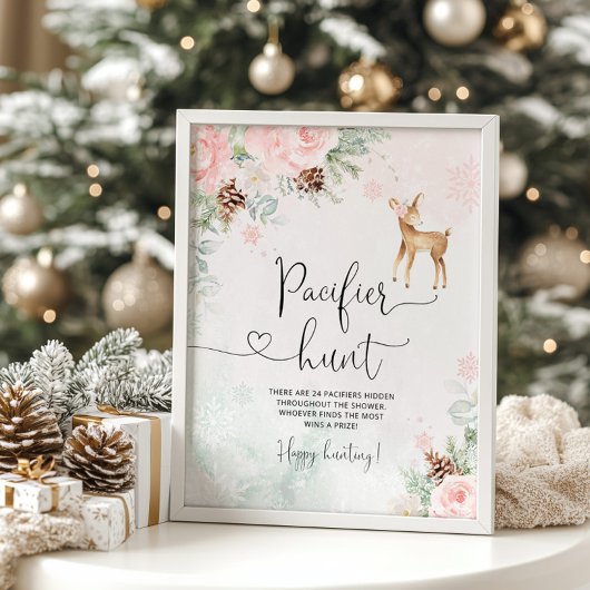 Rote Hirsche Schneeflocken Schnuller Jagd Poster